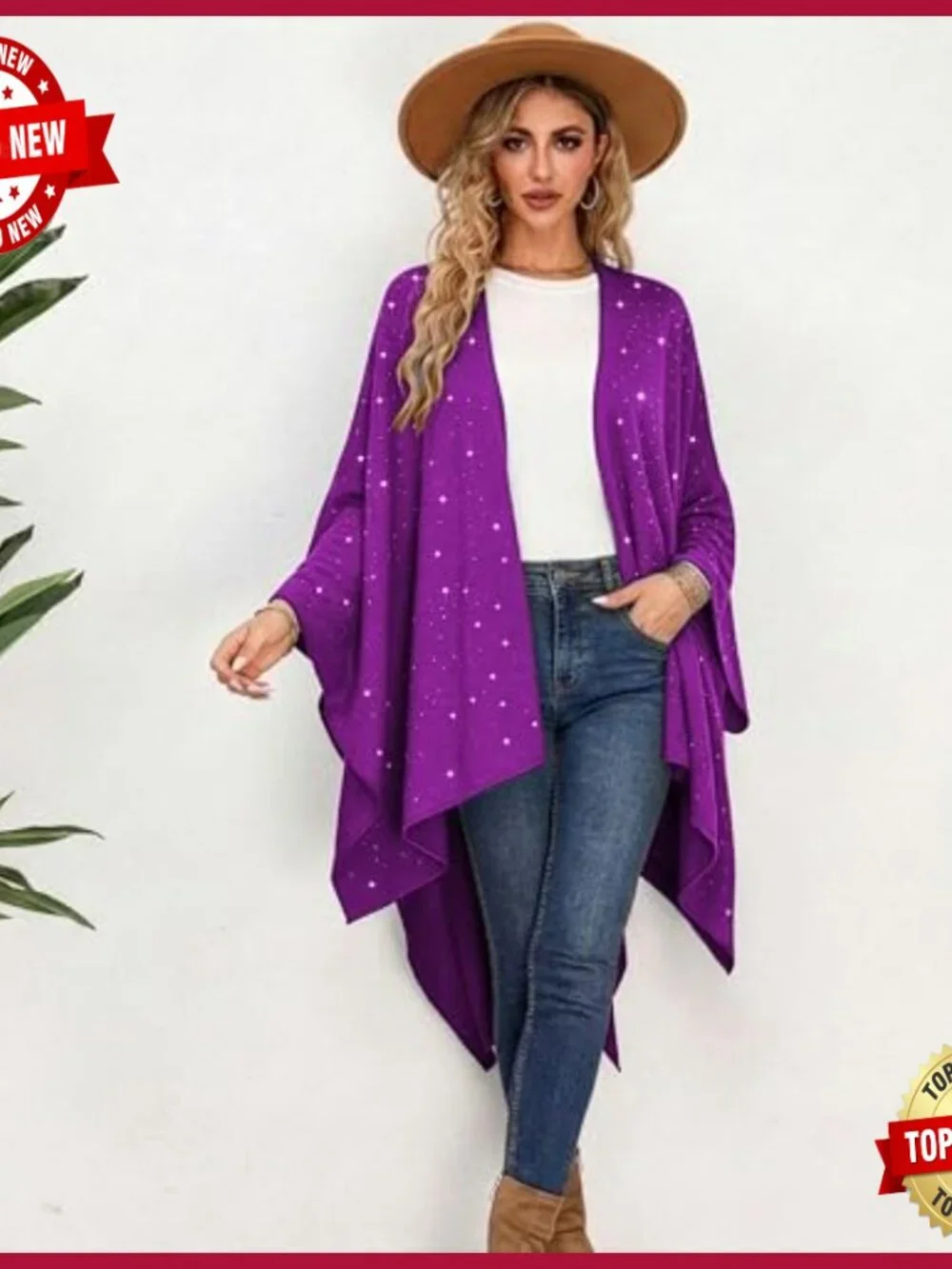 Open Front Rhinestone Poncho Shawl Wrap Cape Cardigan Ruana - Picture 3 of 5